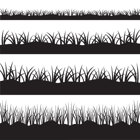 Horizontal seamless grass black silhouette setのイラスト素材