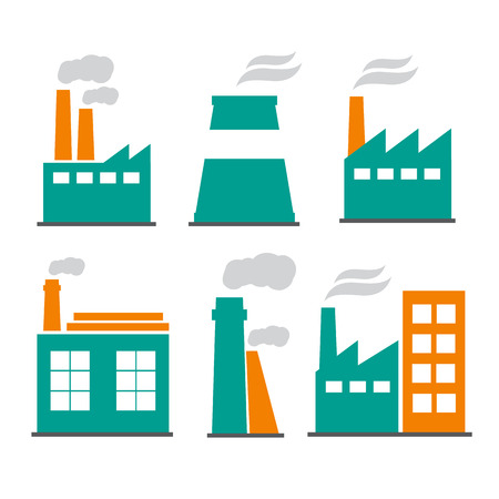 Industrial city construction building factories and plants flat iconsのイラスト素材