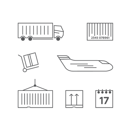Logistics line icons set. Transportation delivery, container boxのイラスト素材