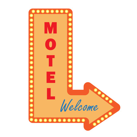 Neon vintage motel sign light bulbs. Welcome sign, signboard or billboardのイラスト素材
