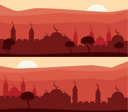 Horizontal abstract banners of arab cityのイラスト素材