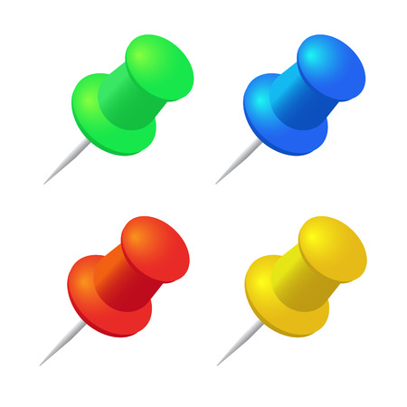 Push pins vector set. Stationery object, plastic element, tack and needleのイラスト素材