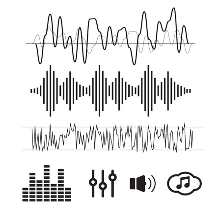 Vector Sound Waveforms. Sound waves and musical iconsのイラスト素材