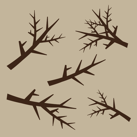 Tree branches set in hand drawn style. Silhouette plant, wood outline, twig decoration.のイラスト素材