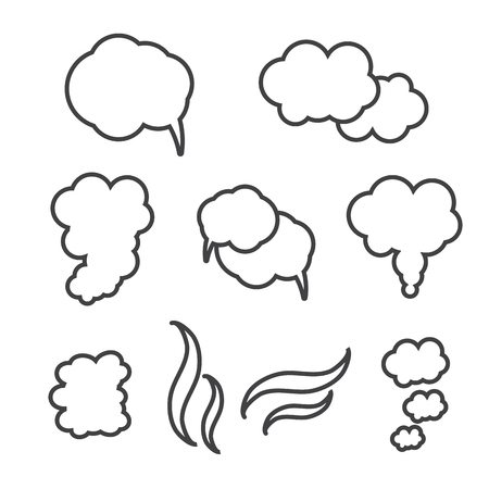 Steam, cloud and smoke vector icons set. Cloud abstract shape, flowのイラスト素材
