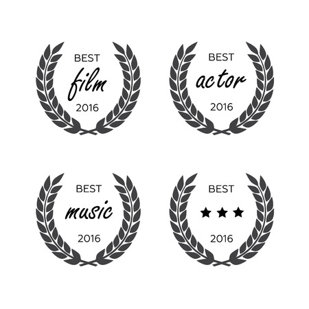 Set of awards for best. Black color film award wreaths isolatedのイラスト素材