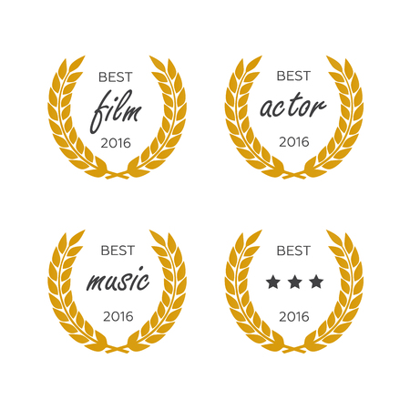 Set of awards for best. Black color film award wreaths isolatedのイラスト素材