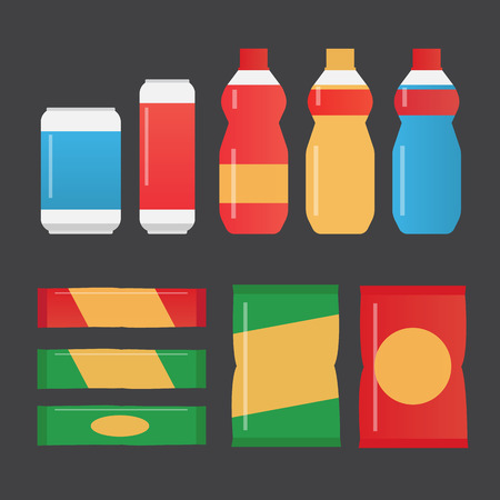 Fast food snacks and drinks flat vector iconsのイラスト素材