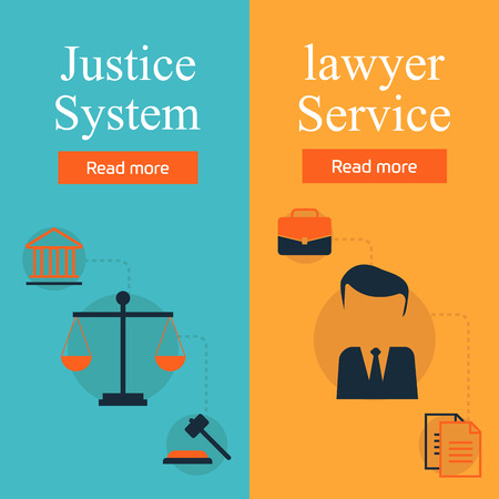 Legal services, law and order, justice vector flat concept set. Honest judge, justice system, crime investigationのイラスト素材