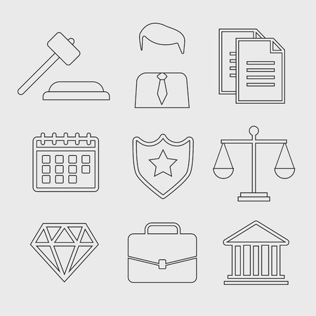 Law and justice thin line vector icons. The legal system, judge, police and lawyer vectorのイラスト素材