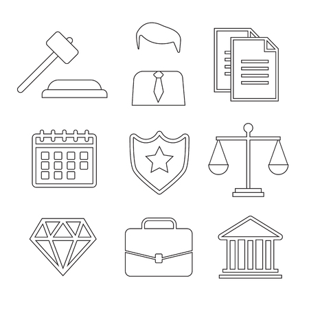 Law and justice thin line vector icons. The legal system, judge, police and lawyer vectorのイラスト素材