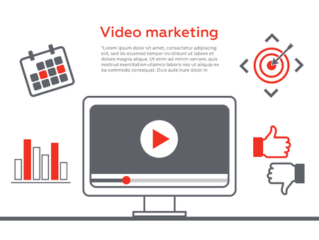 Video marketing. Abstract vector concept background. Goal and target, aim and camera, optimization marketingのイラスト素材