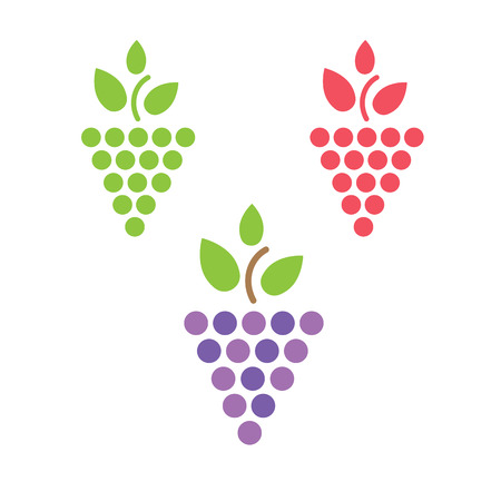 Grapes vector isolated. Grapes icon. Grapes logo. Grapes wine or grapes vine. Grapes with green leaf isolated. Nature grapes logotype. Wine or vine logoのイラスト素材