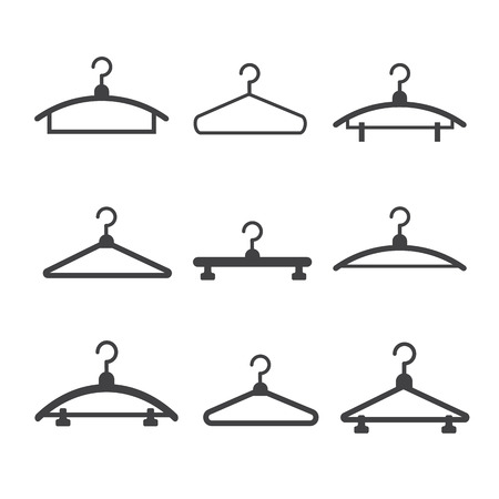 Hangers vector black icons. Cloth hanger, object hanger set, hook hangのイラスト素材