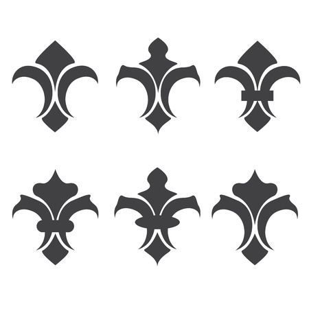 Engraving fleur de lis icons set. Antique decoration fleur de lis, medieval heraldicのイラスト素材