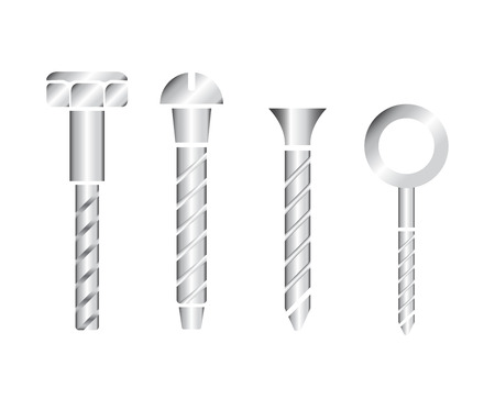 Construction hardware icons. Screws, bolts, nuts and rivets. Equipment stainless vectorのイラスト素材