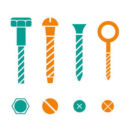 Construction hardware icons. Screws, bolts, nuts and rivets vectorのイラスト素材