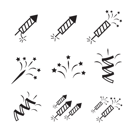 Firework icon set with petard and starsのイラスト素材