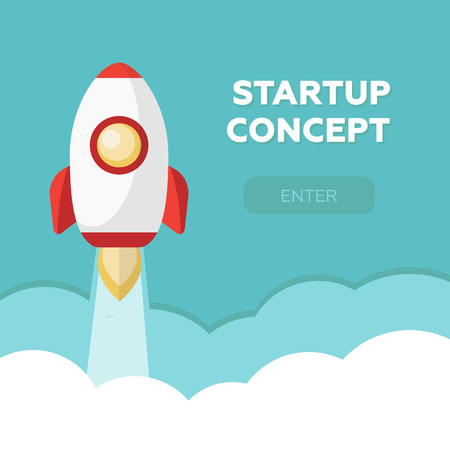 Space rocket launch. Start up concept flat style. Vector illustrationのイラスト素材