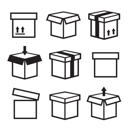 Box vector icons set. Package box container, packaging box iconのイラスト素材