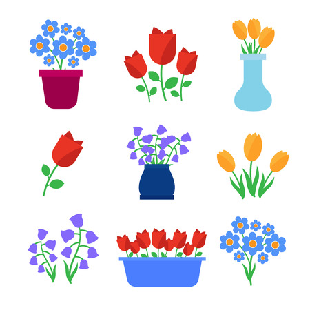 Cute spring flowers in pots vectorのイラスト素材