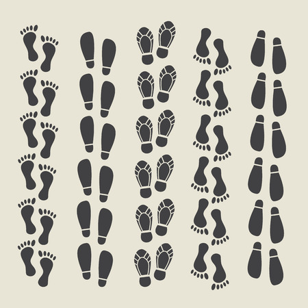 Shoes imprints set. Footprint and human stepのイラスト素材