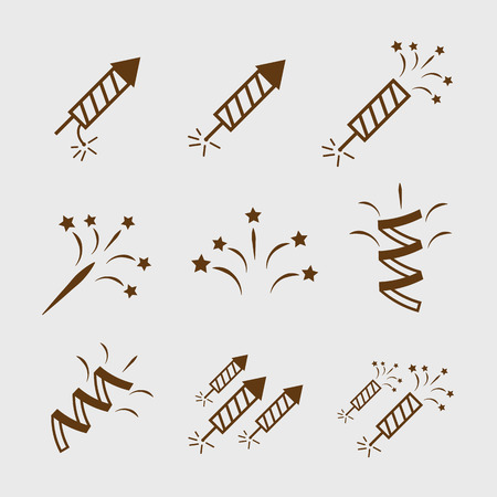 Pyrotechnic line icons. Fireworks and celebrationのイラスト素材