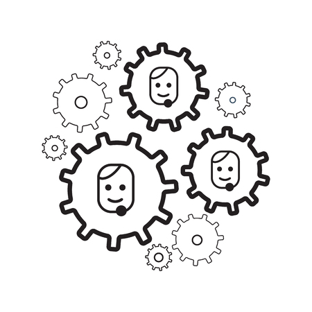 User profile line icons and people gears interactionのイラスト素材