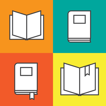 Book icons in colored flat line styleのイラスト素材