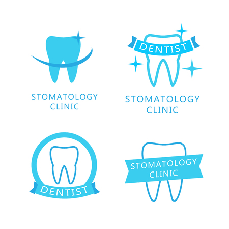 Dental set. Stomatology labels with teethのイラスト素材