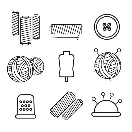 Knitting, sewing and needlework line icons. Knitting itemsのイラスト素材