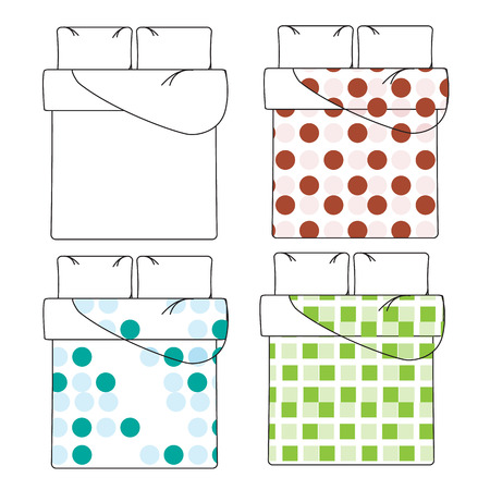 Bedding and linen vector template and sample patterns set. Pattern decoration bedding, decor seamless fabric beddingのイラスト素材