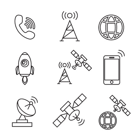 Satellite icons vector. Satellite communication, wireless satellite, connection satellite technology eps10のイラスト素材
