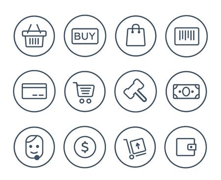 E-commerce shopping line vector iconsのイラスト素材