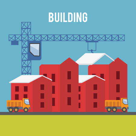 House construction with building craneのイラスト素材