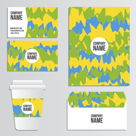 Envelopes, Cover Of Magazine, Coffee Cup. Summer games. Colors of Brazil. Corporate identity template. Business stationery mock-up with logo. Branding designのイラスト素材