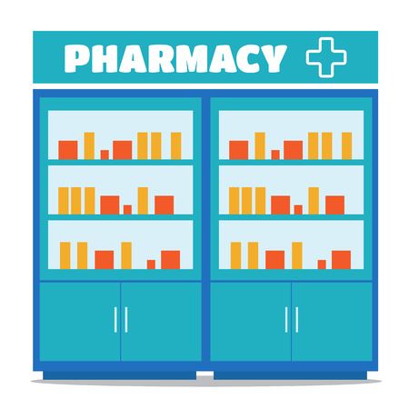 Pharmacy opposite the shelves vector illustration in flat styleのイラスト素材