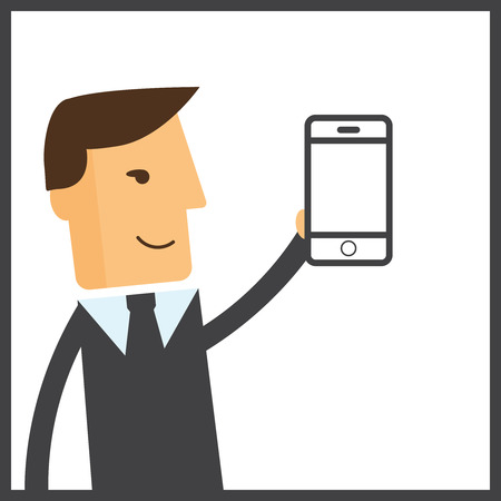 Man chatting with chat bot on smartphone vector illustration. Communication with chat bot use smartphone, message for chat botのイラスト素材