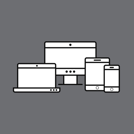 Multi Device Icons: smartphone, tablet, laptop and desktop computer. illustration of responsive web designのイラスト素材