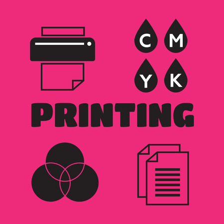 Vector set of printing icons. Palette and printerのイラスト素材
