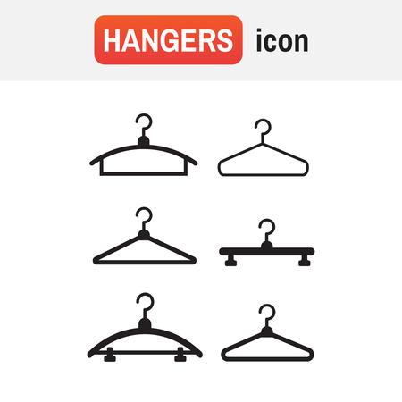 Hangers vector black icons. Cloth hanger, object hanger setのイラスト素材