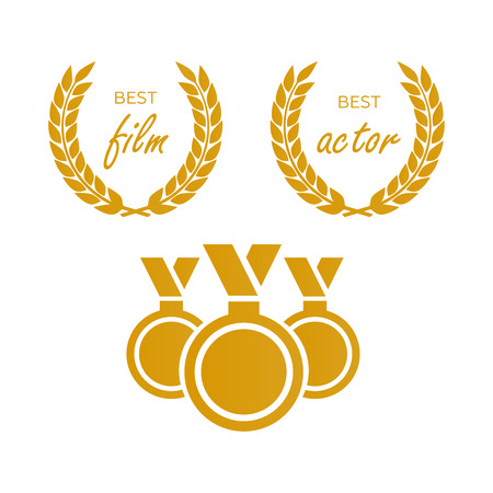 Awards for best film. Award nomination vector. Medal award for best movieのイラスト素材