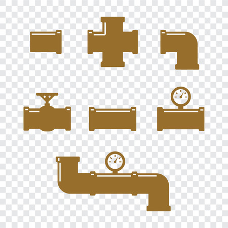 Pipe fittings vector icons set. Tube industry, construction pipeline, drain system. Pipeline water vectorのイラスト素材