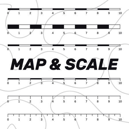 Map scales graphics for measuring distances. Scale measure map vector. Latitude and longitude distanceのイラスト素材