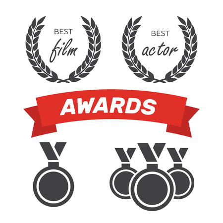 Awards for best film. Award nomination vector. Medal award for best movieのイラスト素材