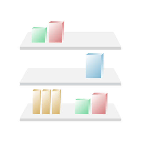Shop shelves isolated. Store shelves vector. Shelf retail mockup vectorのイラスト素材