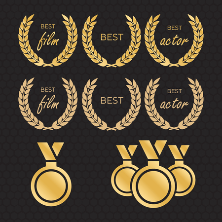 Circular laurel foliate and wheat wreaths. Film Awards, gold awardのイラスト素材