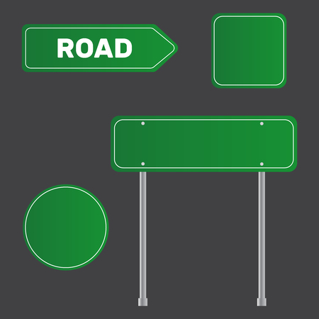 Highway traffic green signs. Board vector. Sign street. Road green vector sign. Arrow blank signのイラスト素材