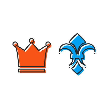 Vector crown silhouettes in line style. Crown color vector illustrationのイラスト素材