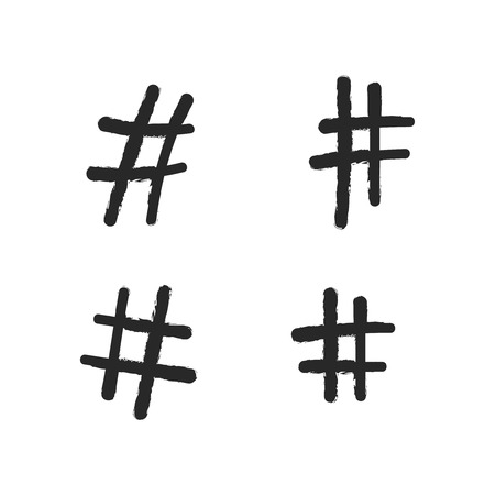Hashtag vector hand drawn icons. Hashtag ink paint color brush strokeのイラスト素材